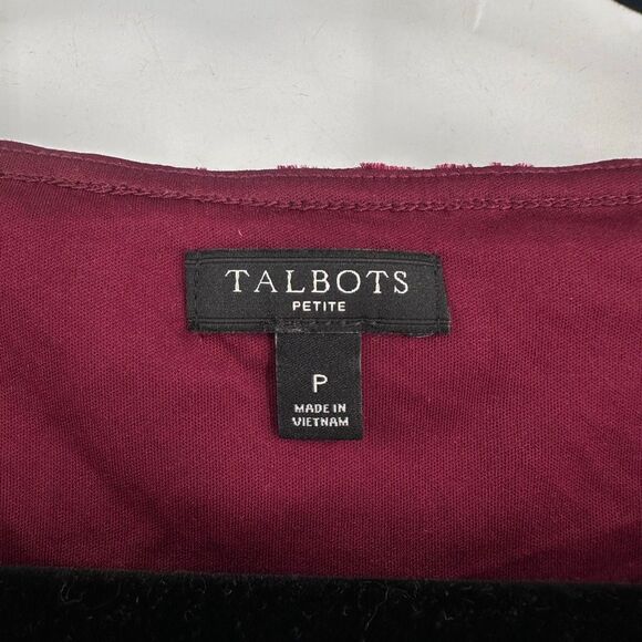 Talbots Velvet Burnout Bell Sleeve Top Women S Petite Burgundy Leopard Print - Picture 3 of 9